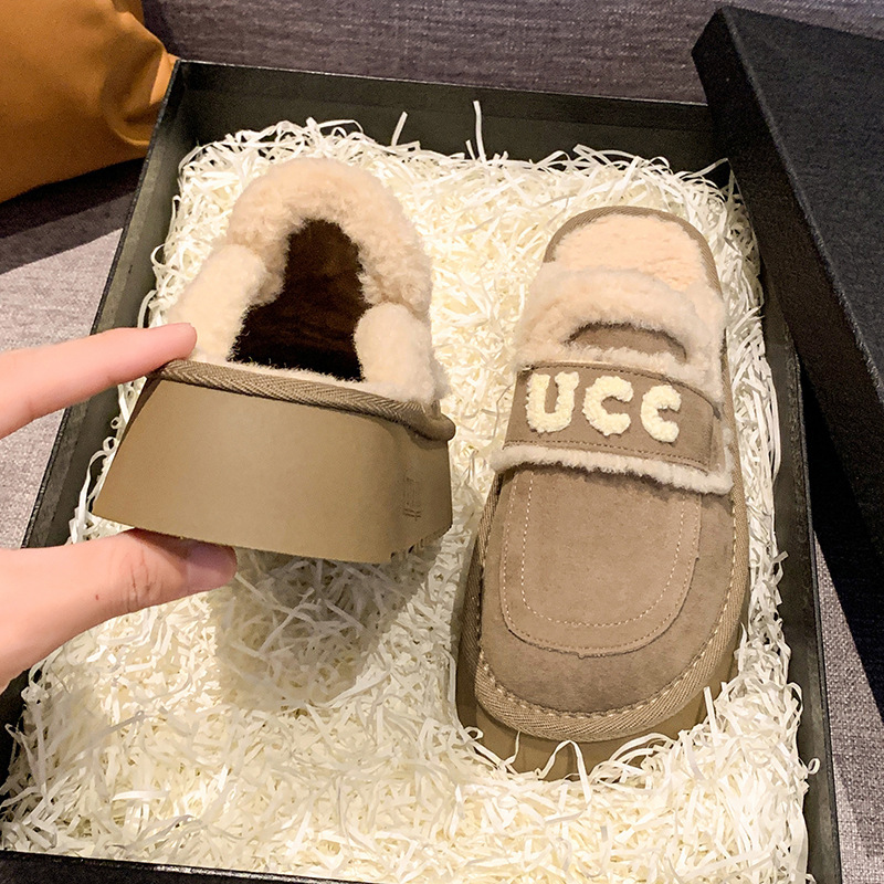Designer shoes 2025 new letter embroidered fur slippers with thick velvet and warm snow cotton slippers for woman
