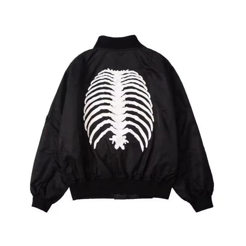 y2k Bomber Jackets Men Women Black Gothic Skeleton Harajuku Baseball Varsity Jacket American Vintage Autumn Outerwear 251023