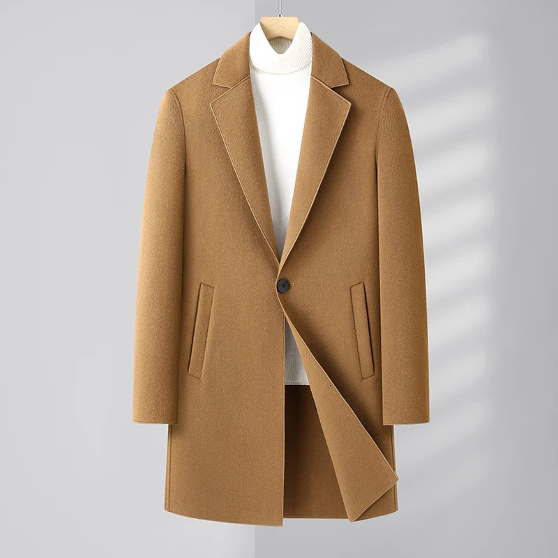 Mens HighQuality Autumn Winter Fashion AllinOne DoubleSided Woolen Coat MediumLength Business Casual Wool 251017