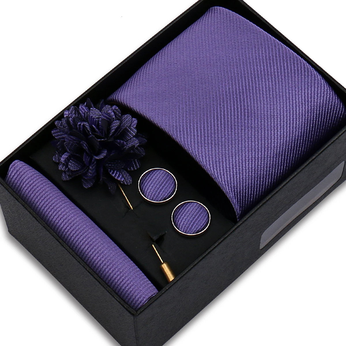 Ties For Men Elegant Tie Box Set Necktie Handchief Cufflink Brooch 4 Pcs Wedding Original Gifts Box Business Suit Accessories 251023