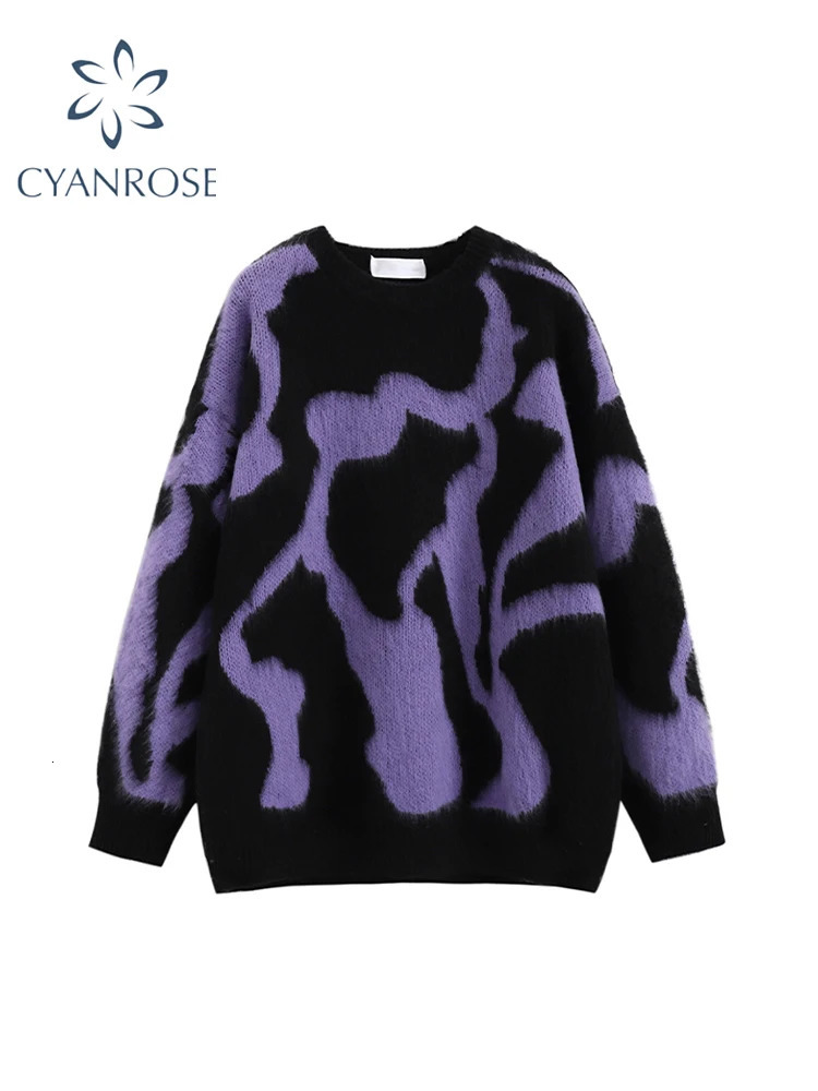 Women Purple Pullover Knitted Sweater Harajuku Aesthetic Y2k Large Size Long Sleeves Sweaters Fashion Vintage 2000s Clothes 251023