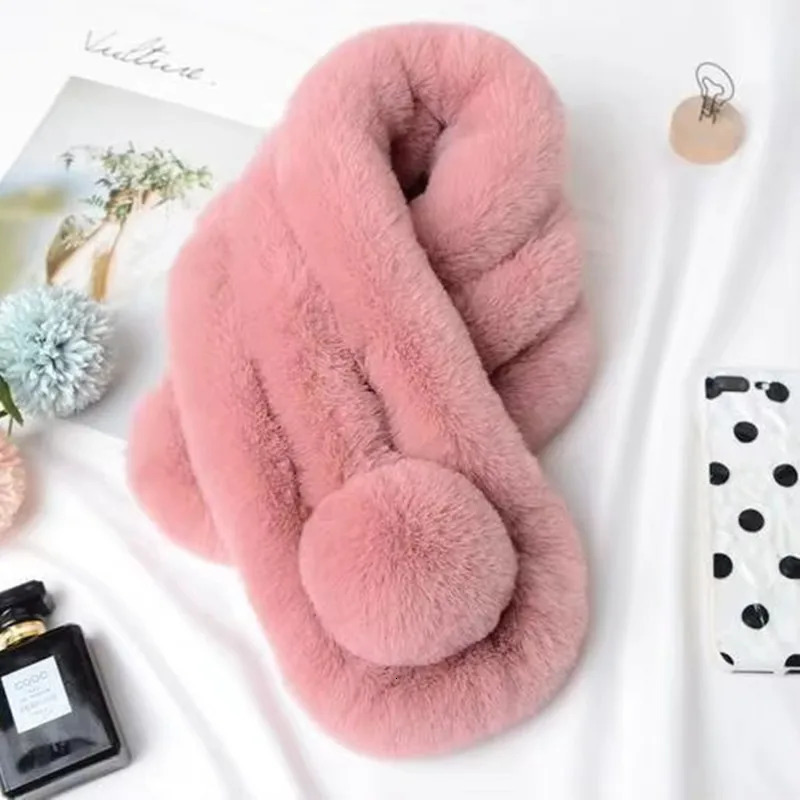 66Cm Rabbit Fur Scarf Women Winter Warm Soft Furry Scarves Casual Female Lady Outdoor Neck Warmer Collar 251024