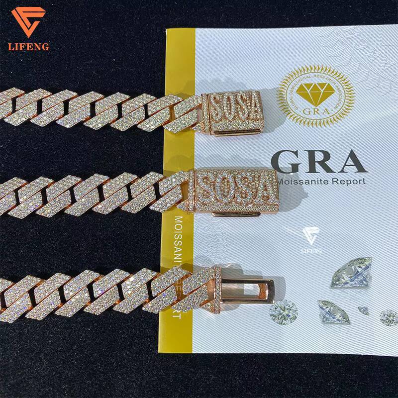 100 Pass Diamond Test 18mm Moissanite S925 Sterling Silver Necklace Bracelet Featuring Cuban Link Chain for Gift Occasions