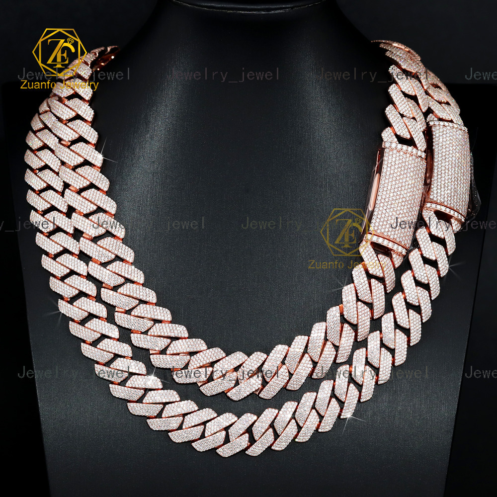 Pass Diamond Tester 20mm Rose Gold Moissanite Cuban Chain Wholesale Price 925 Silver Hiphop Cuban Link for Wedding Gift