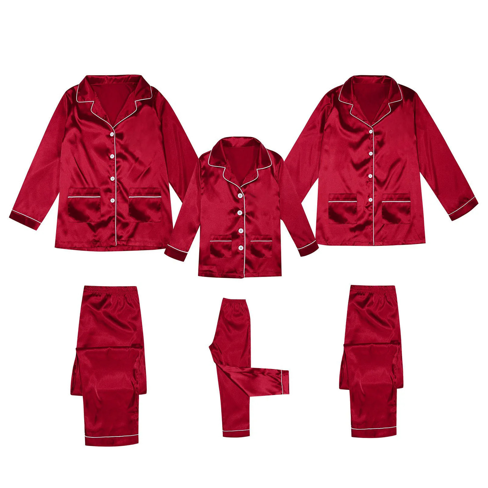 Satin Silk Button Down Pajamas PjS Sets Solid Two Piece Family Matching Sleepwear Merry Christmas Print Pajamas Set 251023
