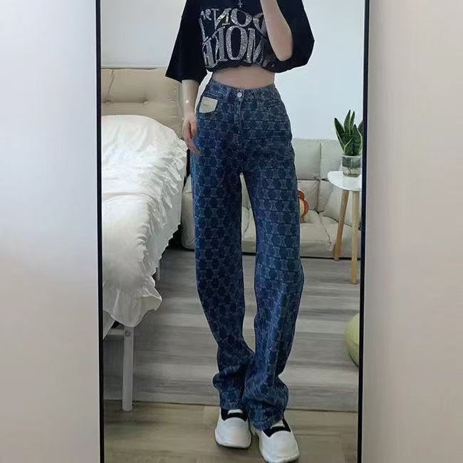 Plus-size, chubby girl jeans for women, 2025 new style, Hong Kong-style, high-waisted, wide-leg, slimming, loose, drape straight long pants Z260313