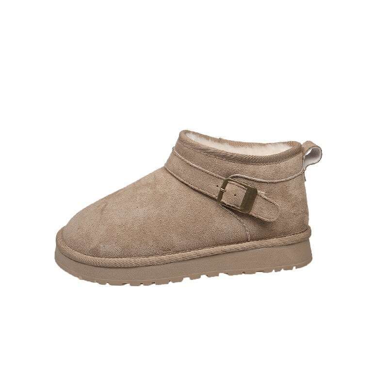 Thick-Soled Snow for Women 2025 Four Seasons New Style Sheepskin Integrated Warm Cotton Shoes Non-Slip Outdoor Wear Fleece-Lined Short Boots
