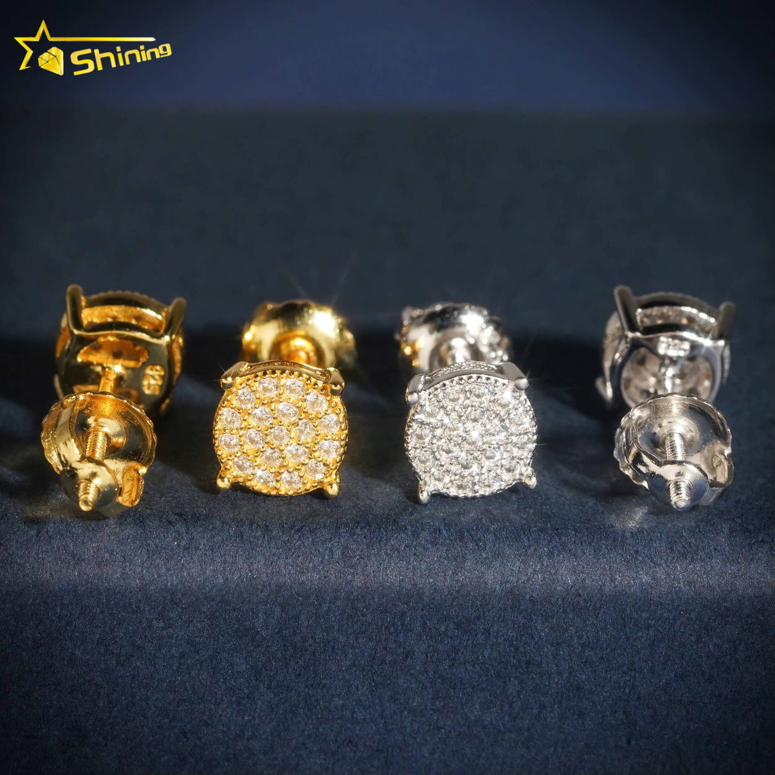 Micro Pave Setting Lab Diamond Sterling Silver White Gold Plated Solitaire Earring Stud Moissanite Earring Studs