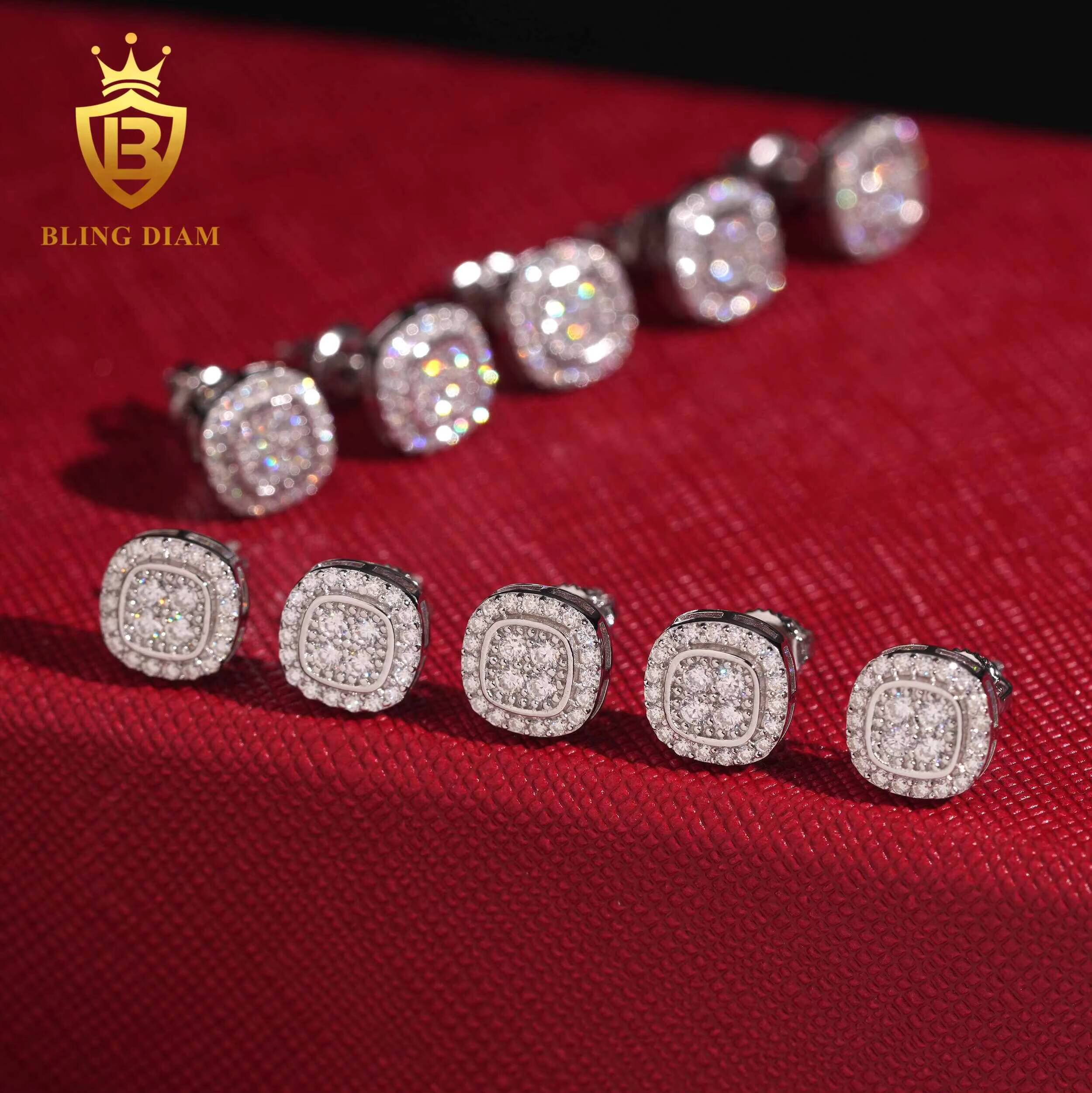 High Quality Jewelry VVS Moissanite Diamond Stud Earring 035ct 925 Sterling Silver Square Stud Earring