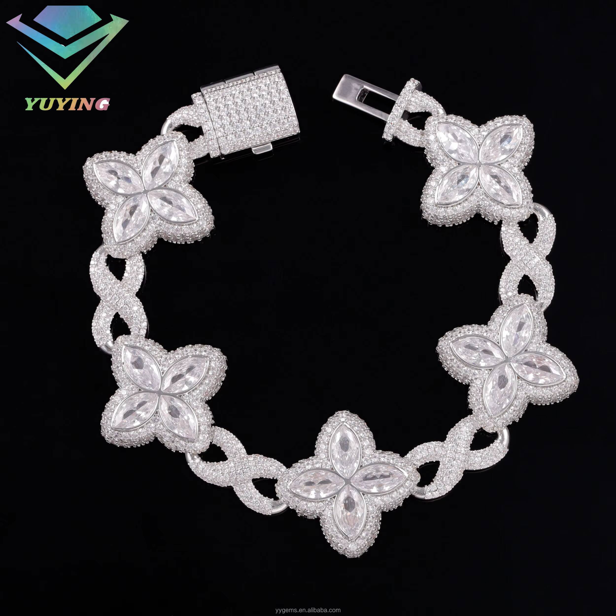 Yy New Design Clovers Iced Out Moissanite Bracelets 925 Sterling Silver Diamond Cuban Chain Bracelet Fine Jewelry Bracelets