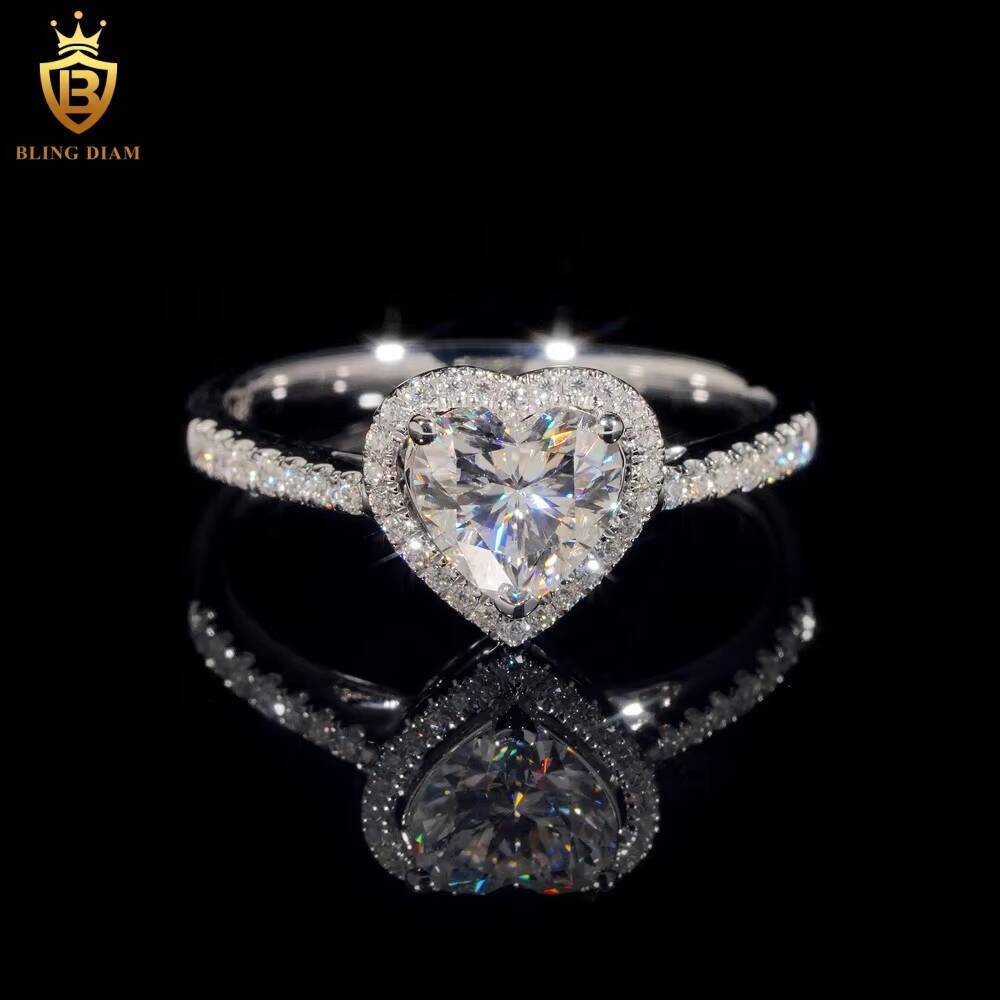 VVS Moissanite Diamond Fashion GRA Certificated 14K White Gold Engagement Wedding Heart Ring