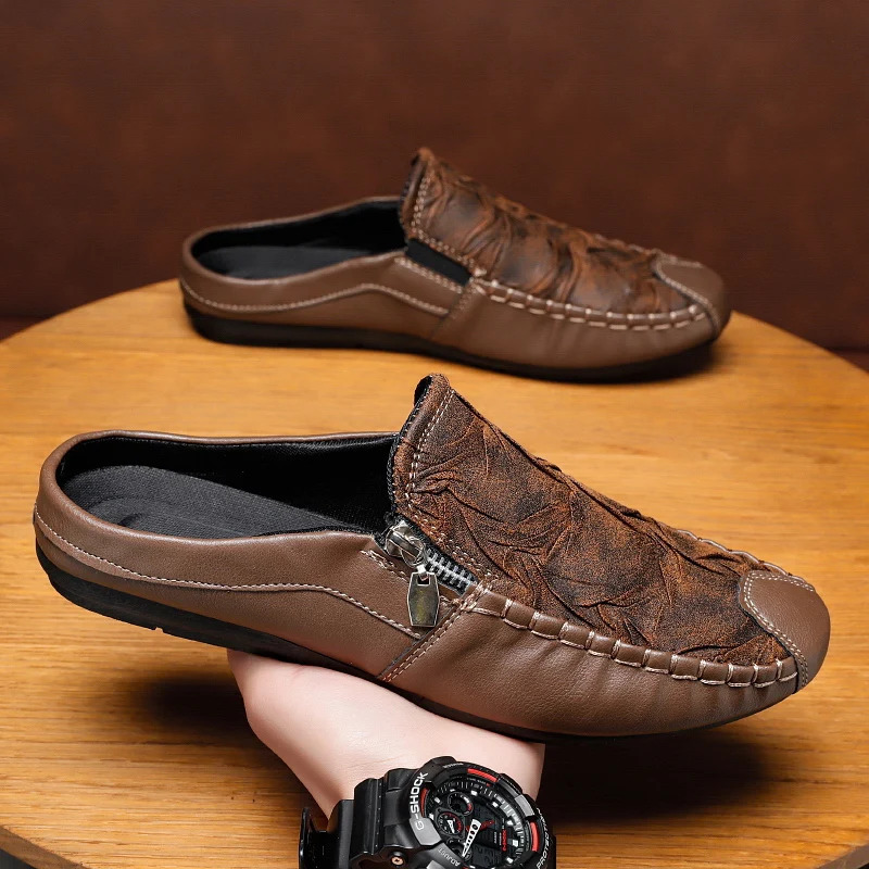 Fashion Sheepskin Mens Half Slippers Breathable Mens Casual Shoes Outdoor Men Loafers Lazy Shoes Flats Comfortable Male Sneakers 251023