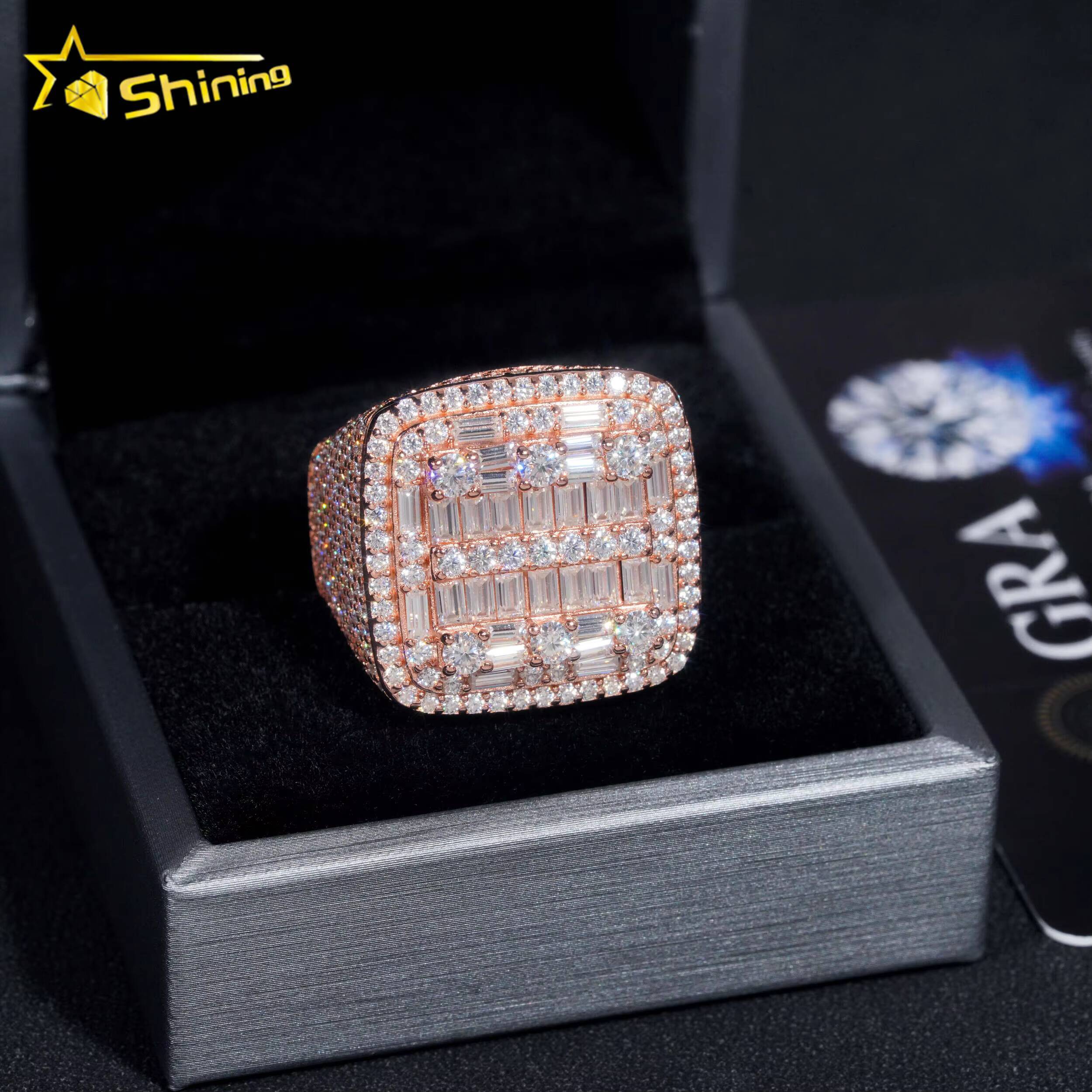 Pass Diamond Tester Iced Out 925 Sterling Silver Gold Plated Rappers Jewelry VVS Diamond Moissanite Hip Hop Ring