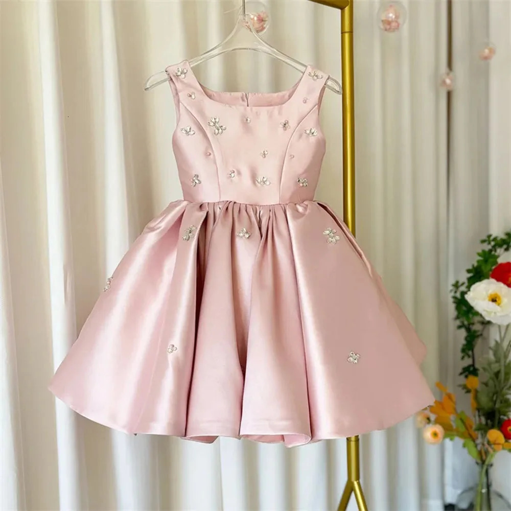 Kids Princess Satin Crystals Pearls Flower Girl Dress Children First Communion Dress Ball Gown Wedding Party Dress Birthday Show 251023