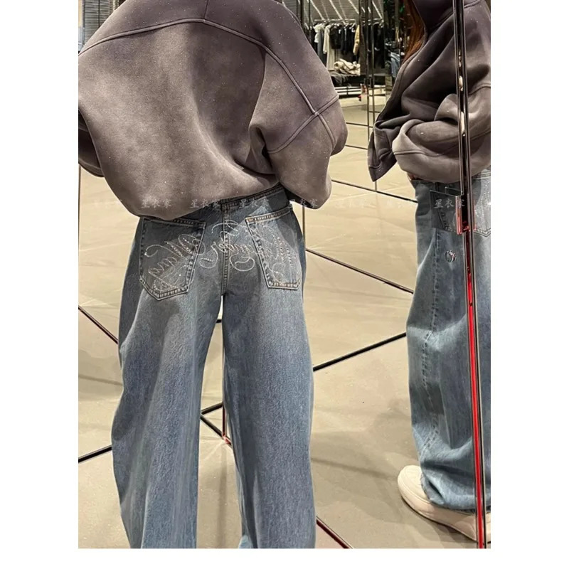 Loose Wide Leg Womens Jeans Casual Pants Trousers Vintage Retro American Style Chic Distressed Oversized Fashion 251020