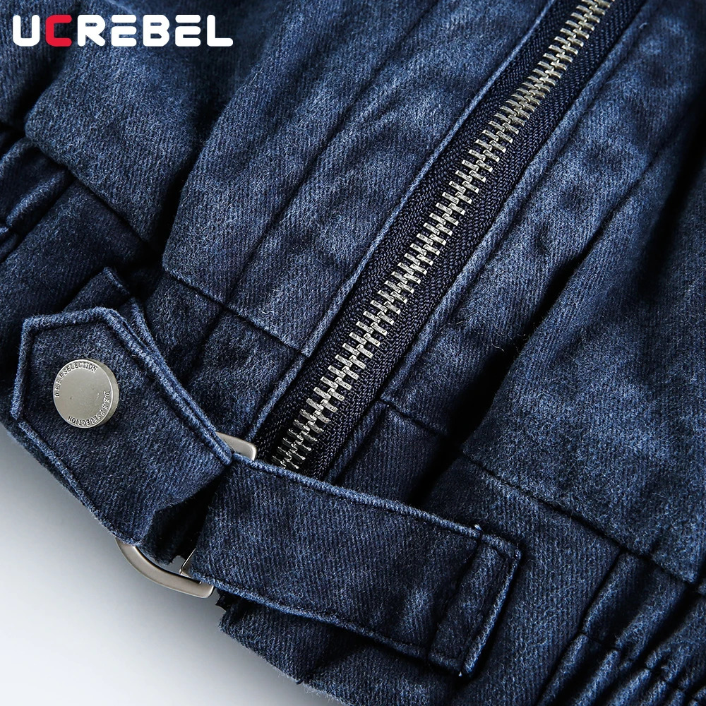 Pocket Denim Quilted Jacket Mens Winter High Street Washed Distressed Thick Lapel Long Sleeve Padded Man 251017