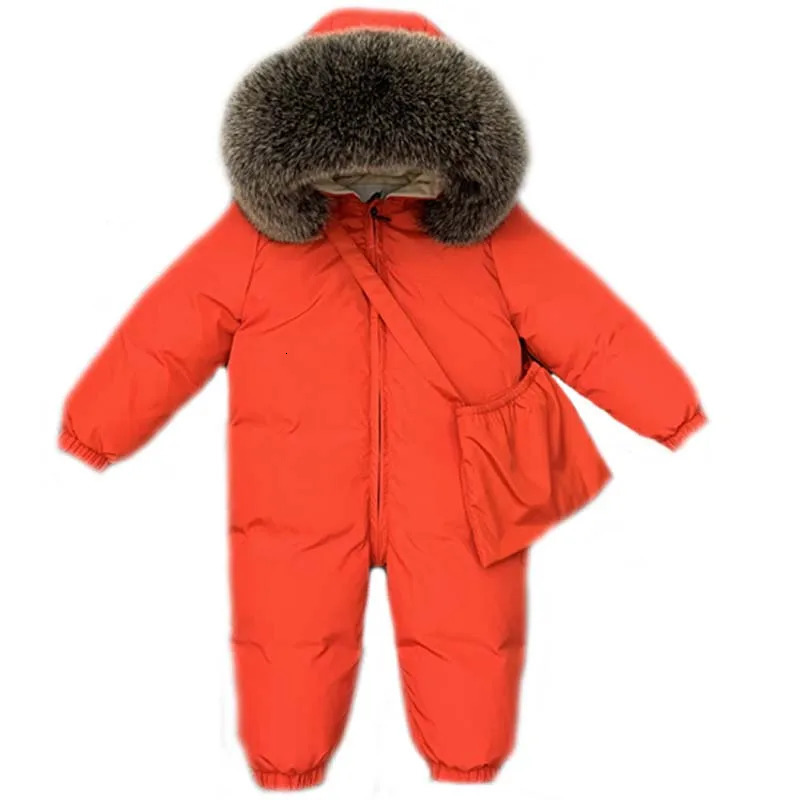30 Degree Infant Snowsuit Fur Collar Duck Down Filling Thick Warm Toddler Boys Girls Down Rompers Baby Winter Jackets 251023