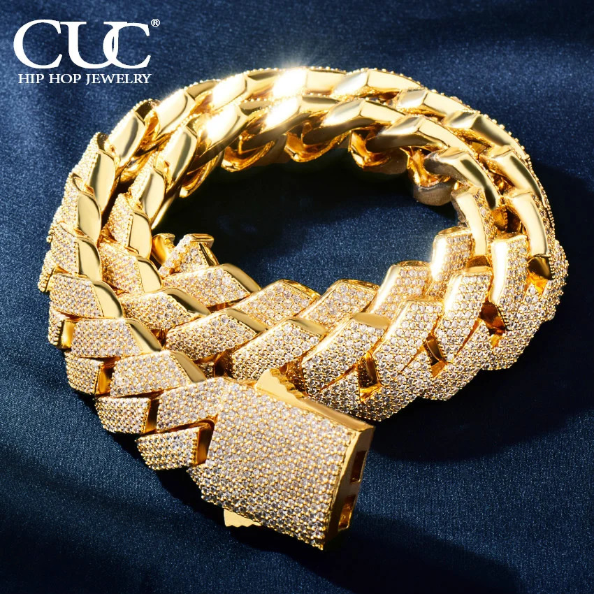CUC Men Hip Hop Necklace 20mm 4Row Miami Cuban Chain Gold Color Iced Out Zirconia Link Fashion Rock Rapper Jewelry 251013