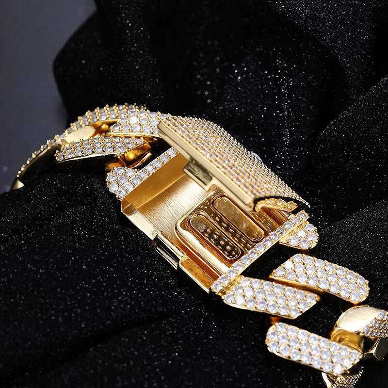 Luxury Bling Hiphop Jewelry Gold Plated 925 Sterling Silver 3 Rows VVS Moissanite Diamond Iced Out Cuban Link Bracelet for Men