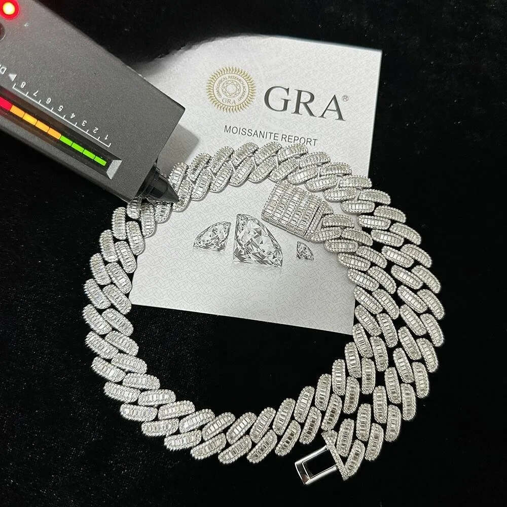 hip hop jewelry cuban link chain 15mm s sier fashion necklace iced out fully vvs baguette moissanite dia men necklaces