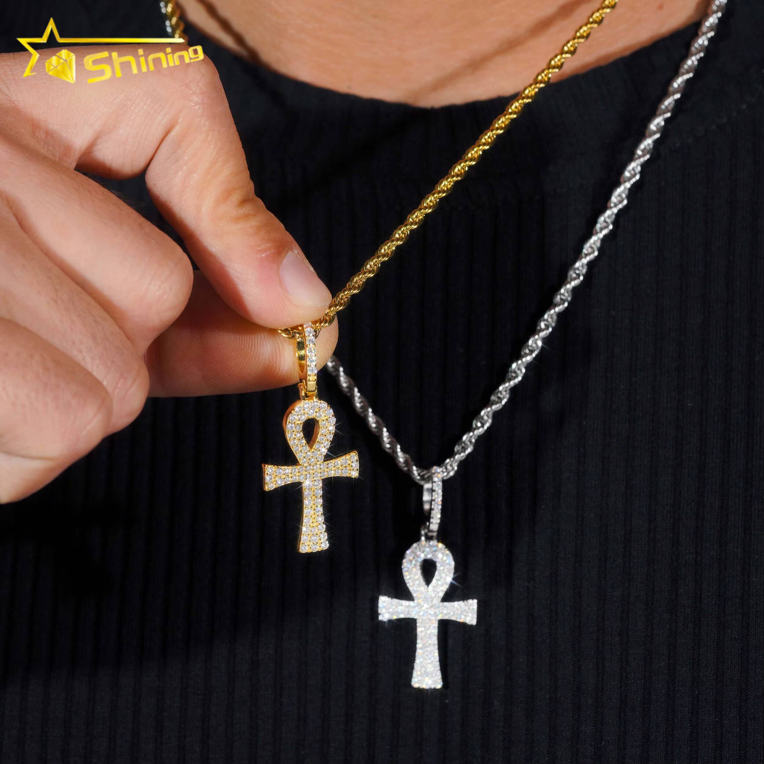 RTS 925 Sterling Silver Gold Plated Moissanite Cross Pendant Hip Hop Men Fine Jewelry Moissanite Pendant GRA Certificated