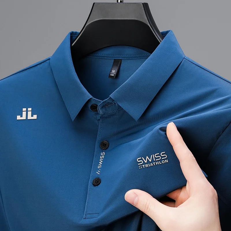 Mens Business Casual Short Sleeved Shirt with Badge Solid Color Polo Shirt Fashionable Breathable Comfortable Versatile Top 251020