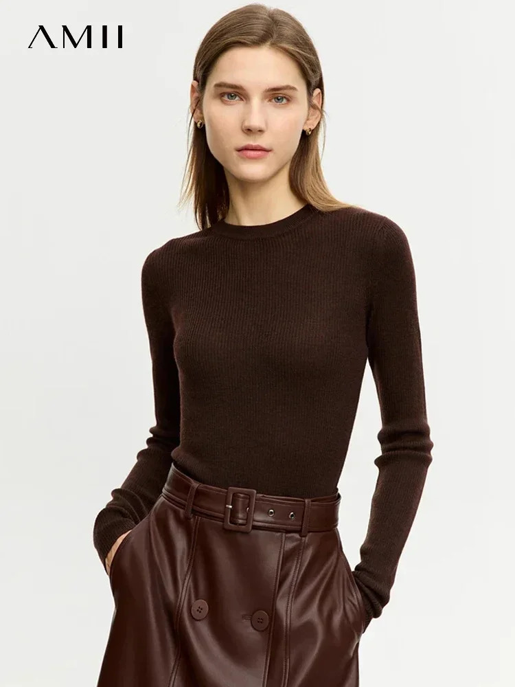 AMII Minimalism Sweater for Women Winter Simple Slim Fit High Elastic Turtleneck Warm Solid Pullovers Female 12323075 251023