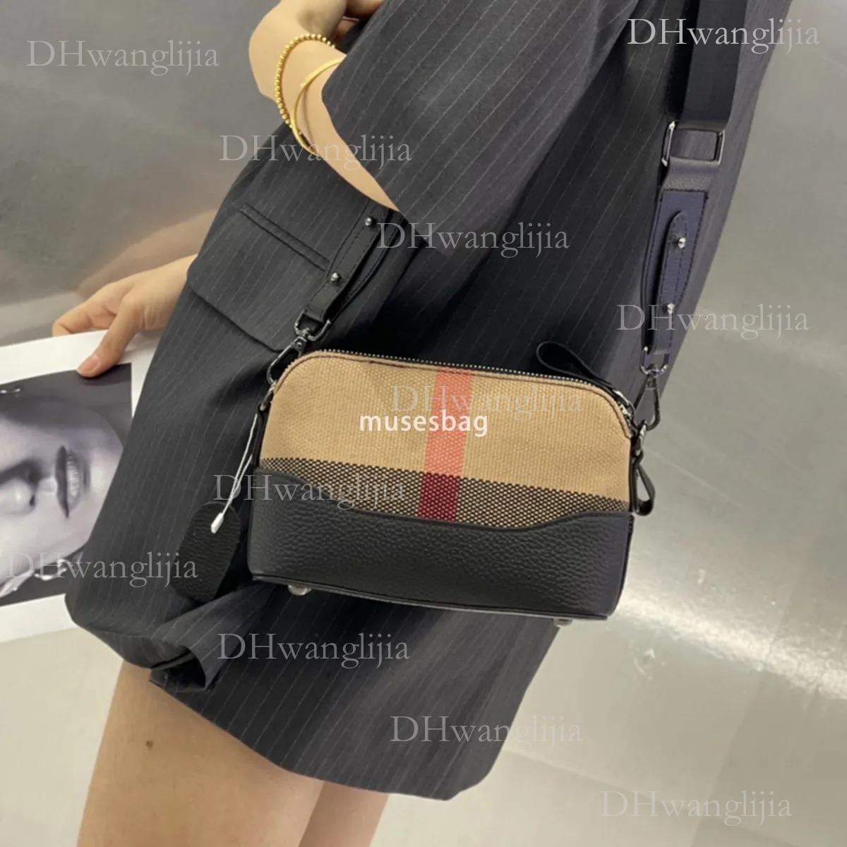 DHGM Internet famous genuine leather small square trendy new European and American fashion casual cowhide crossbody high-end plaid women bag 5c41