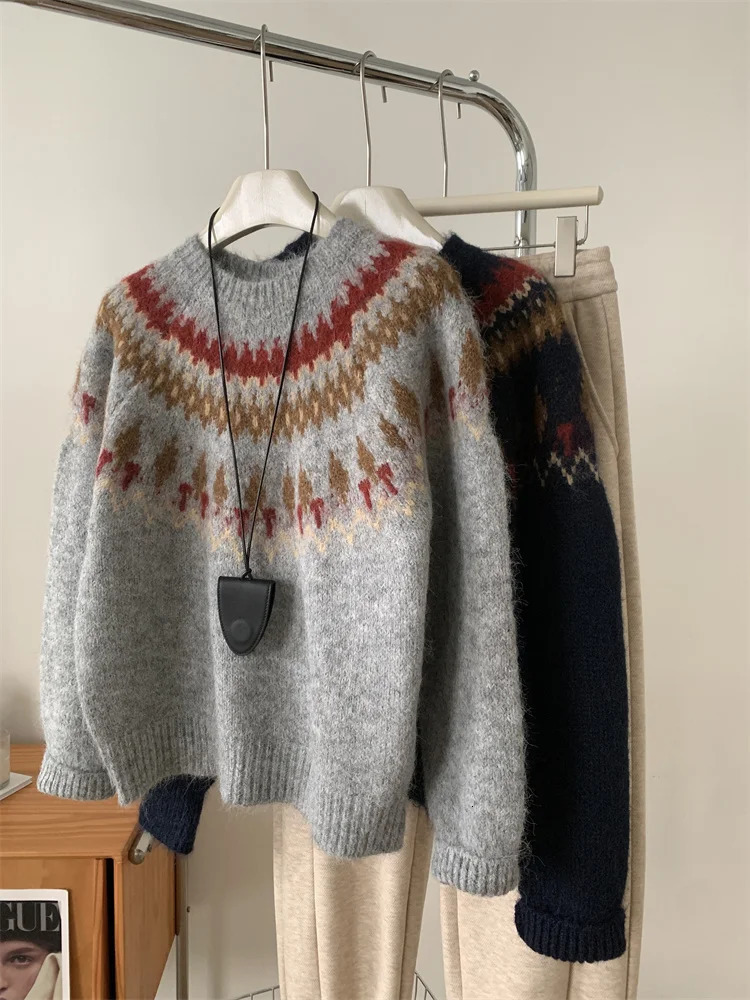 Contrasting Jacquard For Women Loose Casual Thick And Warm 24autumnwinter Wool Knit Sweater 251023
