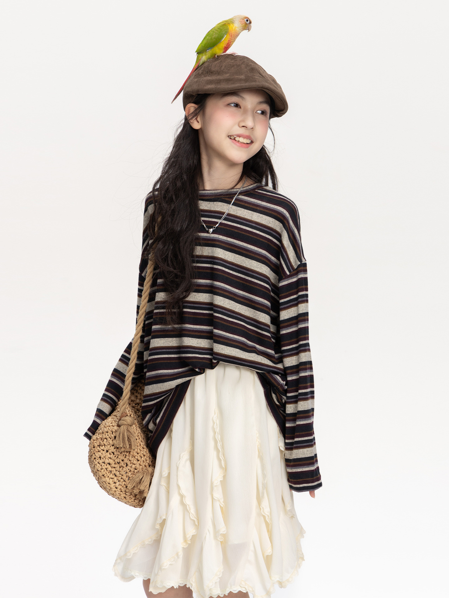 Luxury Kids Sweatshirts Girls Color Block Striped Shirt, 2025 New Korean Oversized Long Sleeve Tops, Loose Casual Tee for Big Kids