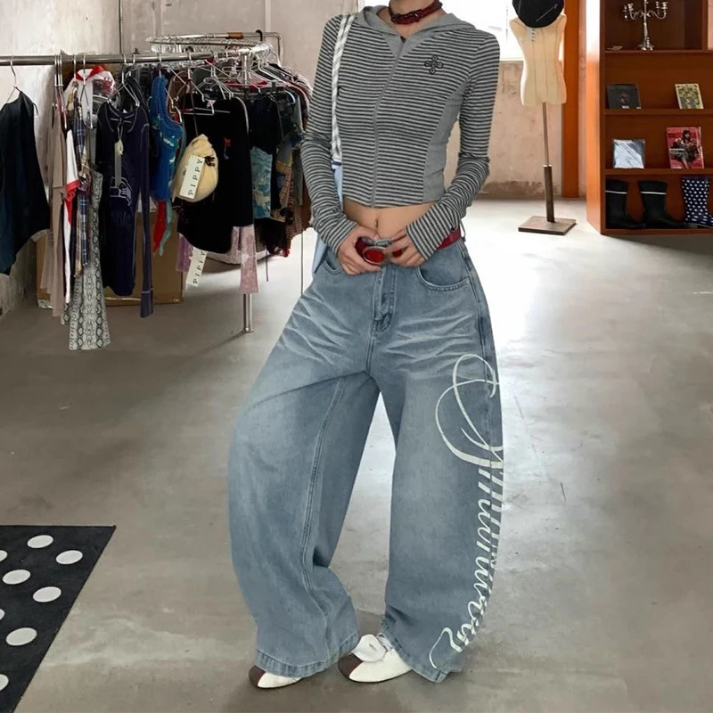 Women Blue Y2k Baggy Boyfriend Jeans Harajuku Vintage Wide Leg Denim Trousers Japanese 2000s Style Jeans Pants Oversize Clothes 251023