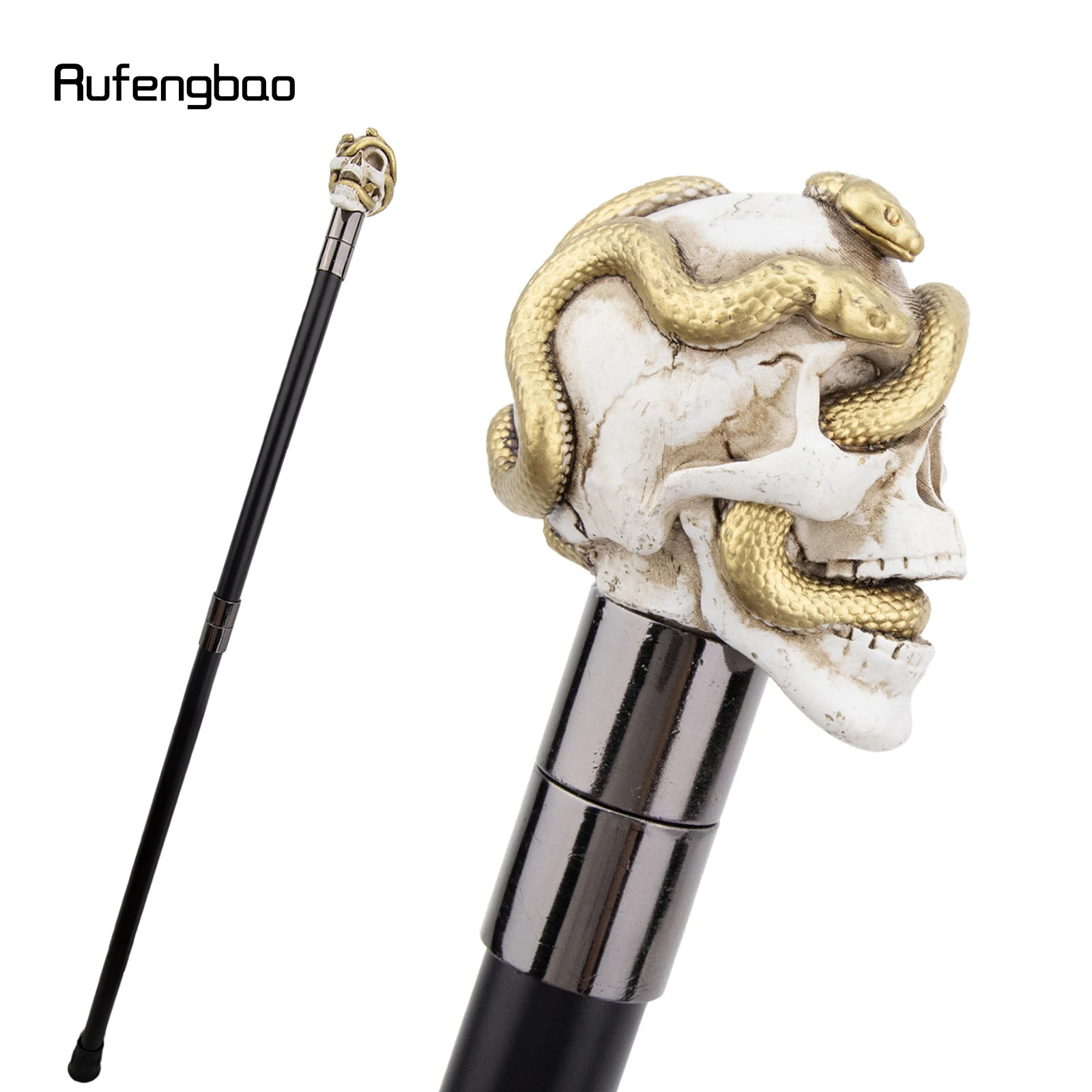 White Resin Skull Golden Snake Cobra Walking Cane Fashion Decorative Steel Stick Gentleman Elegant Cosplay Cane Crosier 92cm 251022
