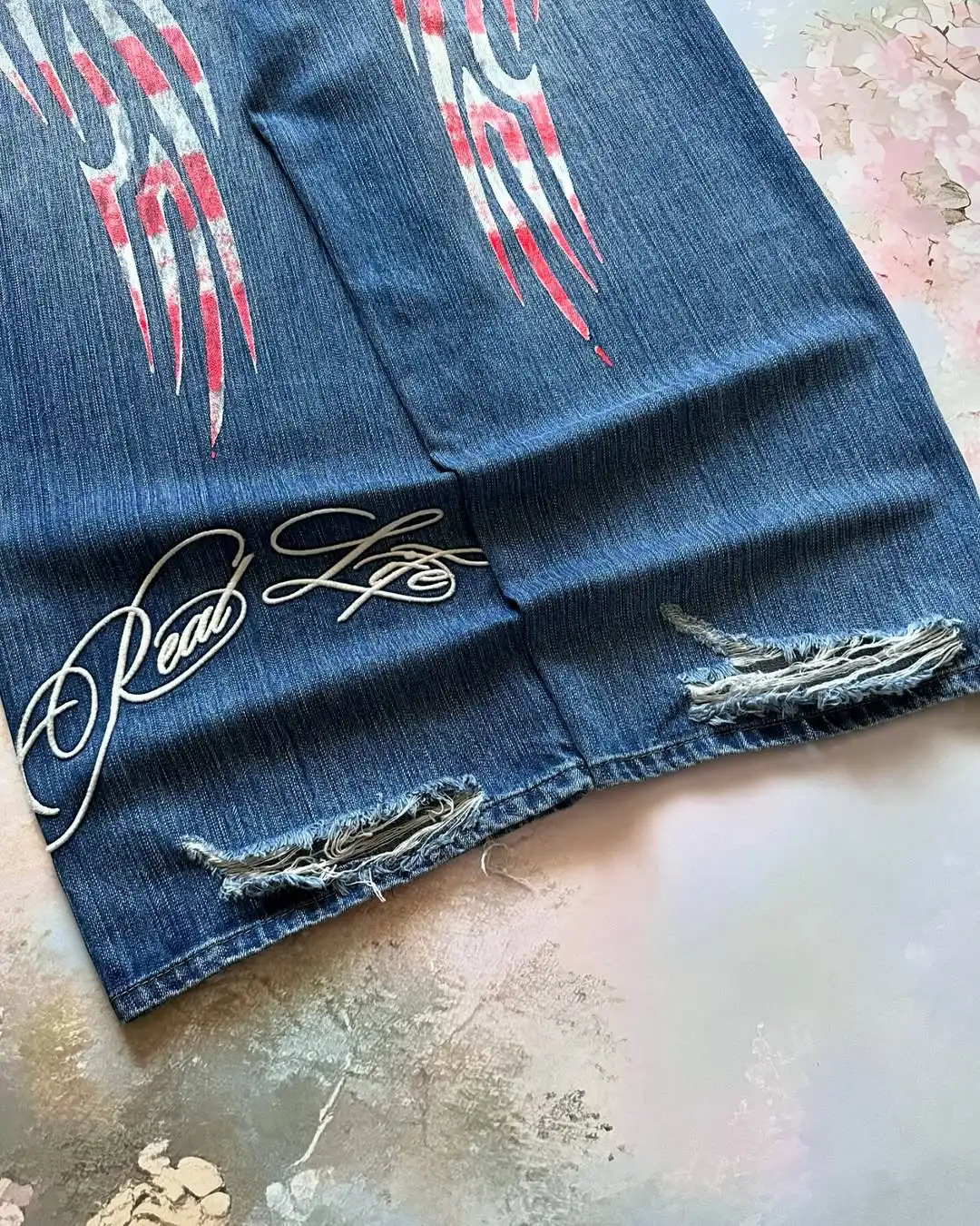 Y2K Women Fashion Pattern Printing Baggy Jeans High Street Vintage Harajuku Hip Hop Fashion Casual Joker Couple Wideleg Pants 251020