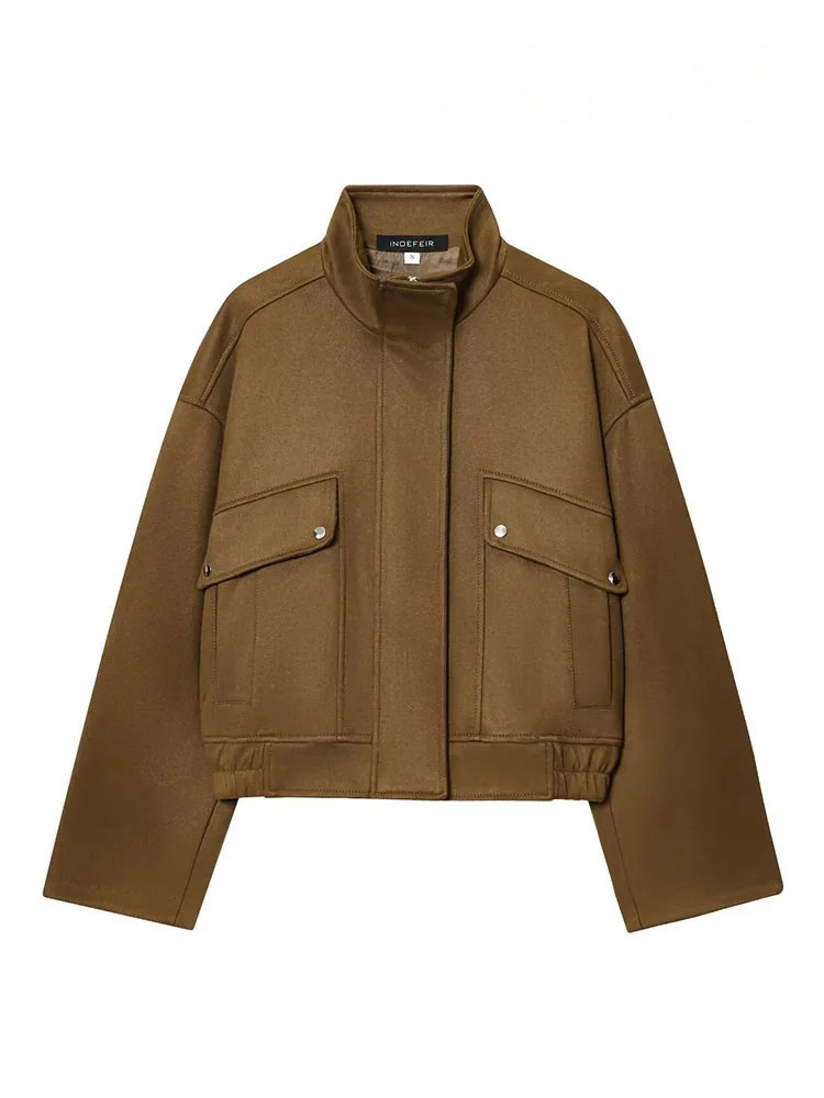 HH Womens Autumn Fashion Suede Textured Jacket Female Long Sleeves High Neck Pockets Decorative Zipper Vintage Street Coats 251020