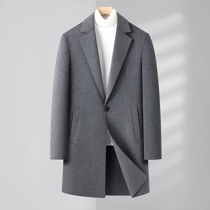 Mens HighQuality Autumn Winter Fashion AllinOne DoubleSided Woolen Coat MediumLength Business Casual Wool 251017