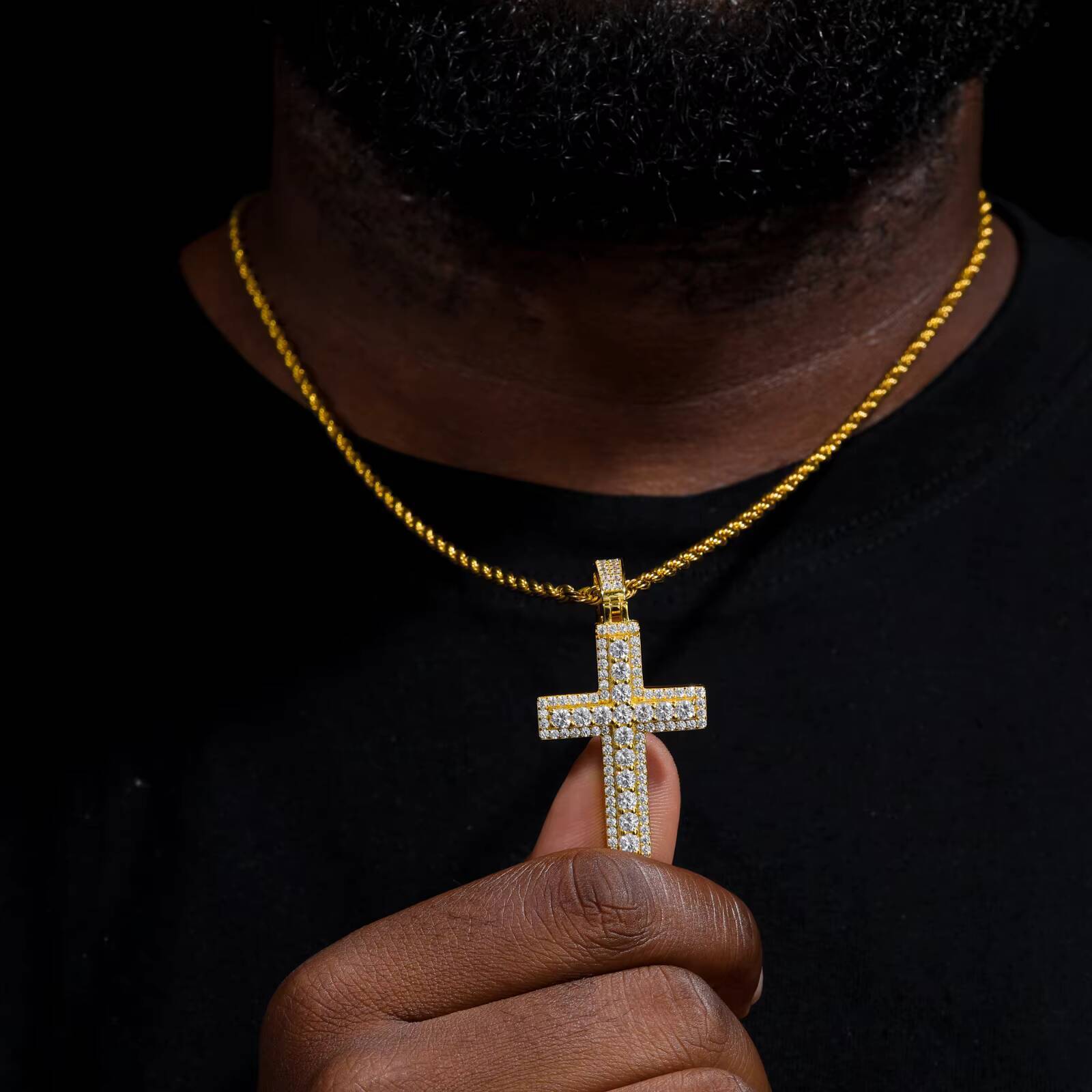 Christian Jewelry Fashion 925 Sterling Silver Lab Grown Moissanite Diamond Iced Out 2 Layers Cross Pendant for Men