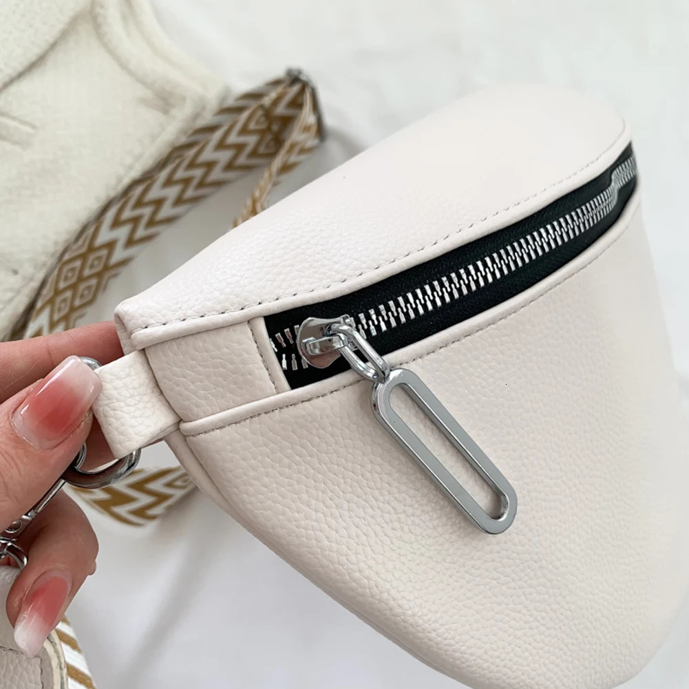 Crossbody Bag Wide Jacquard Strap Traveling Chest Bag PU Leather Fashion Casual Solid Color Portable Simple for Outdoor Hiking 251023