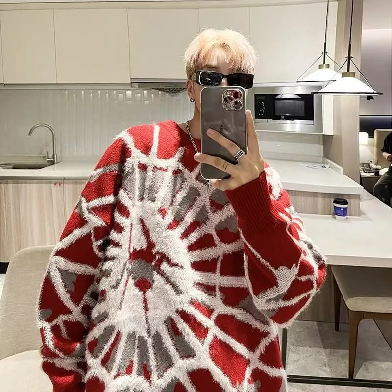Y2K fashion High street spider jacquard men knitted sweater American autumn and winter Goth Harajuku pullover trendy sportswear 251020