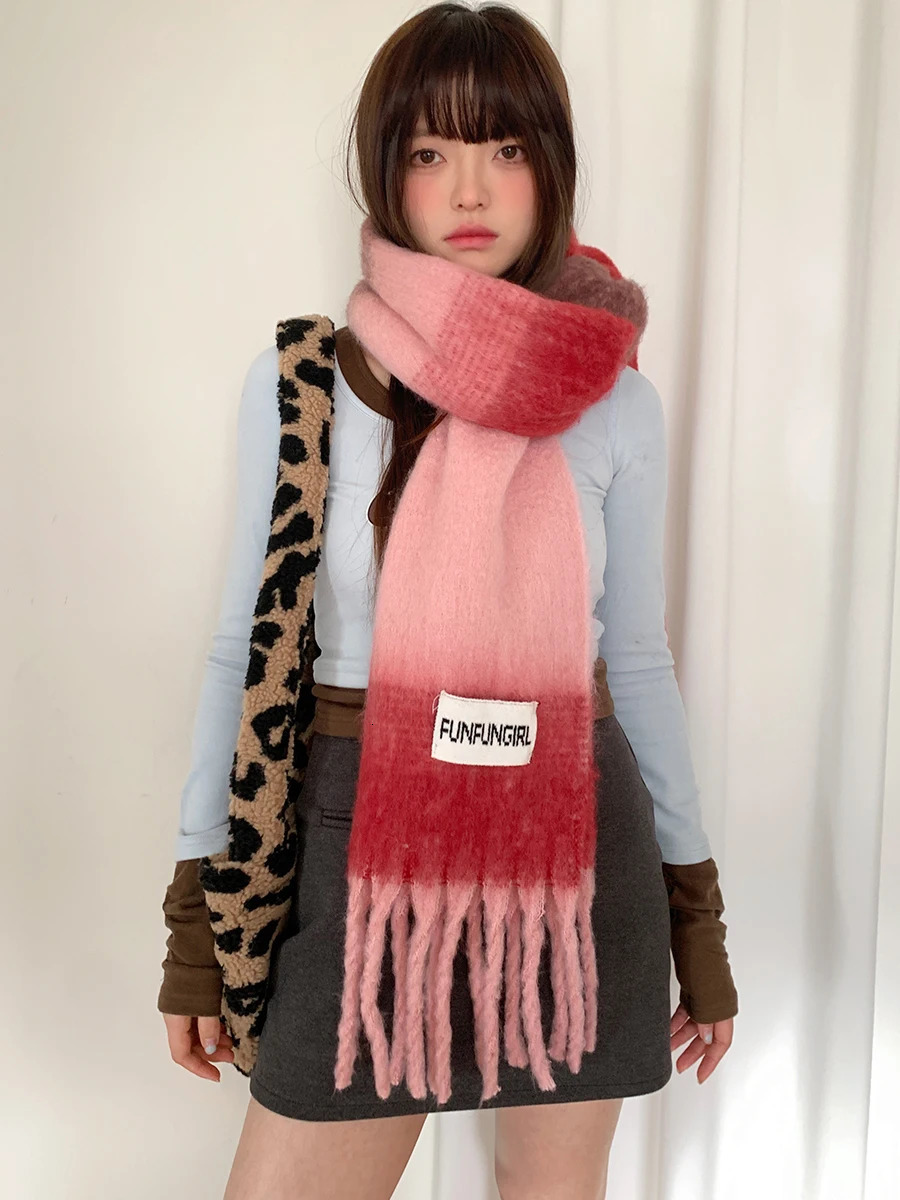 Red Christmas Thick Scarf Womens Autumn And Winter Warm AntiCold Neck Scarf Versatile Student Shawl For The Year 251024