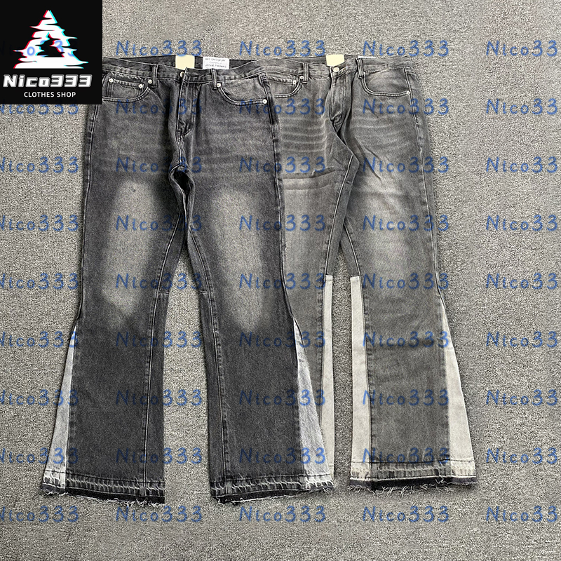 Newest splicing collision color leg frayed washed vintage versatile simple men and women with the same casual flare jeans