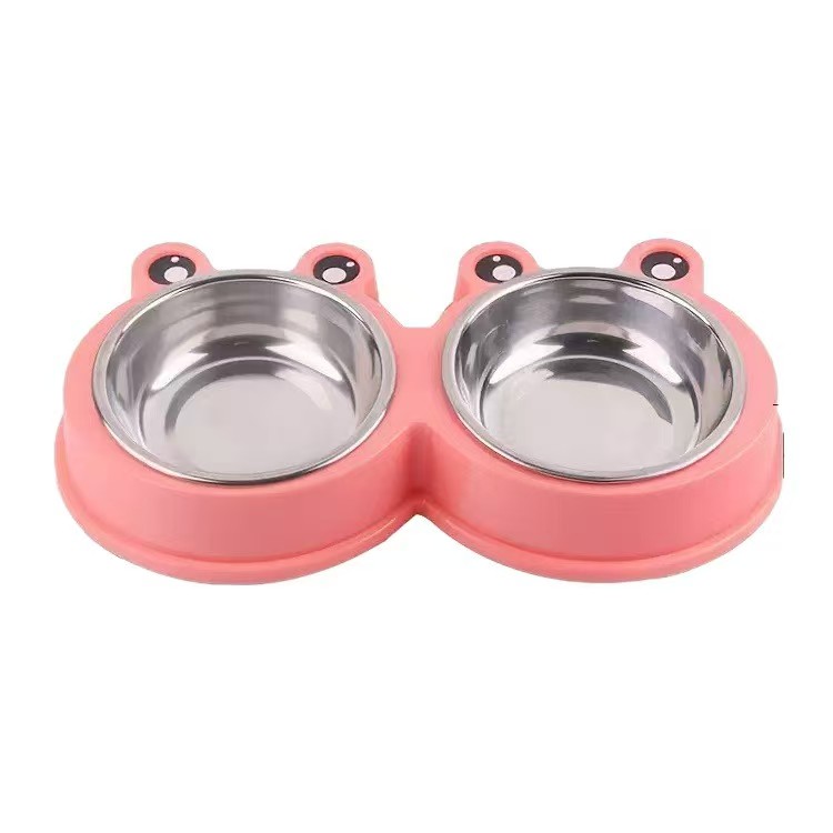 K3293 Stainless steel double bowl pet food bowl non-slip and wear-resistant