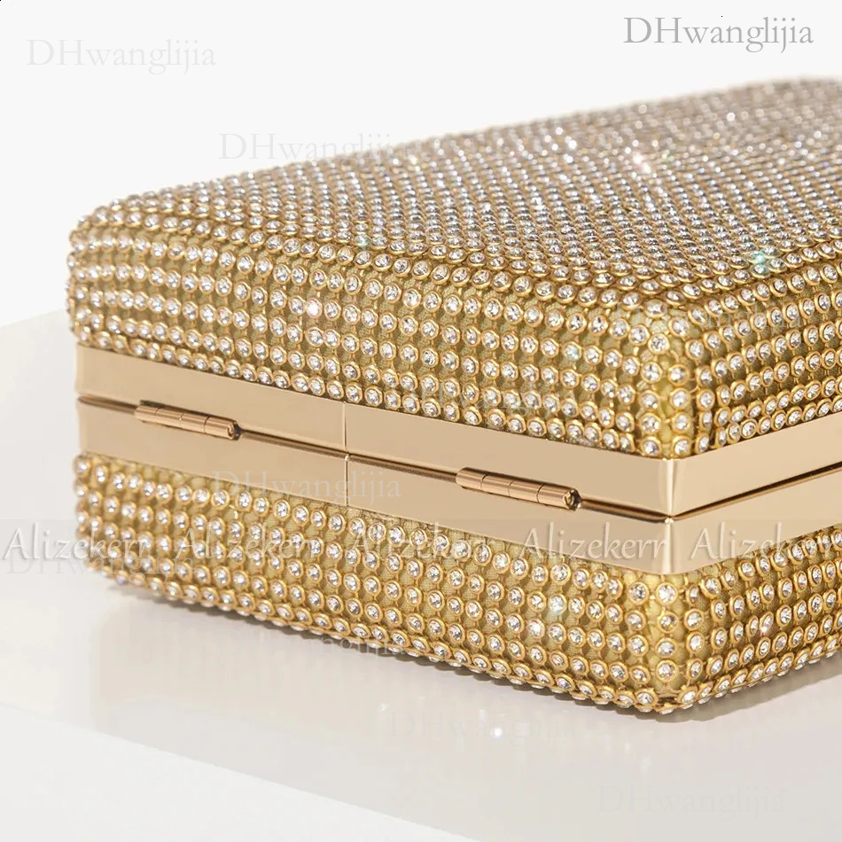 DHGM Dia Box Evening Gold Clutch Purses Women Gorgeous Boutique Knotted Rhie Rope Handle Small Square Handbag Wedding Party 240903 f1ac