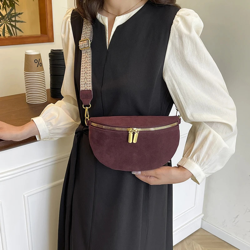 Woman Chest Packs Faux Suede Waist Bag Street Trend Fanny Pack Simple Belt Bag Female Shoulder Crossbody Bags 251023