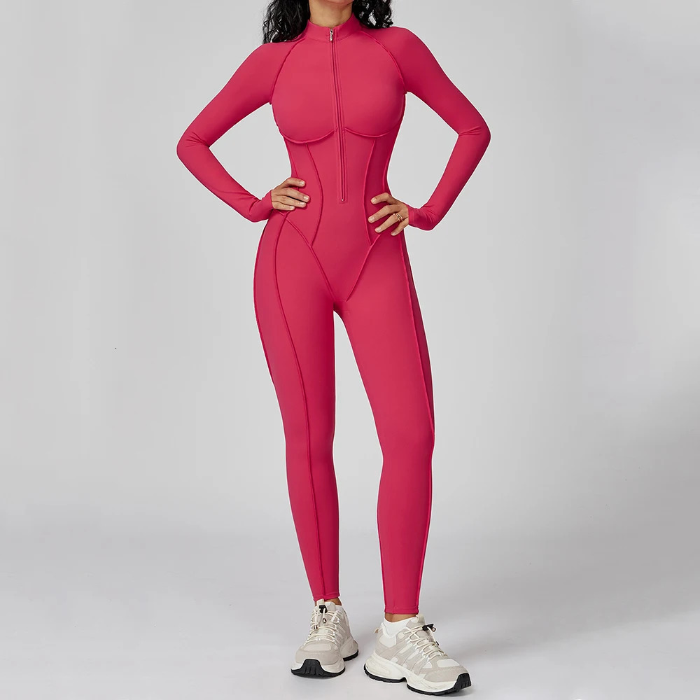 Yoga Bodysuit Long Sleeved Womens Tracksuits Gym Zipper Jumpsuits Sports Workout Highintensity Fitness Onepiece Tights Suit 251022