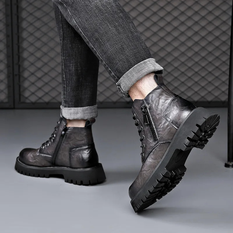 autumn and winter boots mens British style versatile high top leather shoes workwear snow leather boots mens short boots 251023