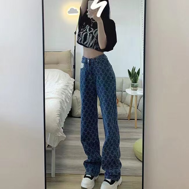 Plus-size, chubby girl jeans for women, 2025 new style, Hong Kong-style, high-waisted, wide-leg, slimming, loose, drape straight long pants Z260313