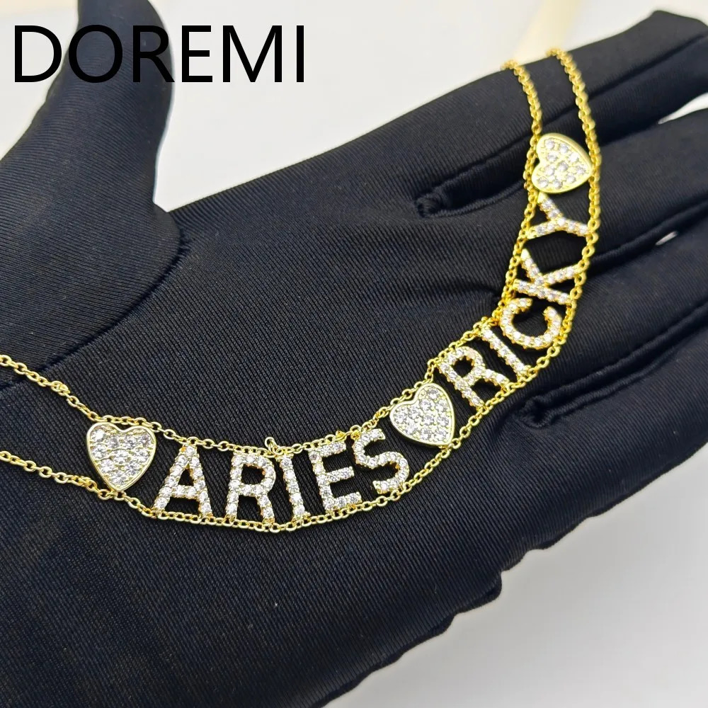 DOREMI Double Chains Wome Letters Bracelet Gift Custom Initial Letters Choker Necklace 9mm Initial Letter Cz Name Chain Necklace 251023