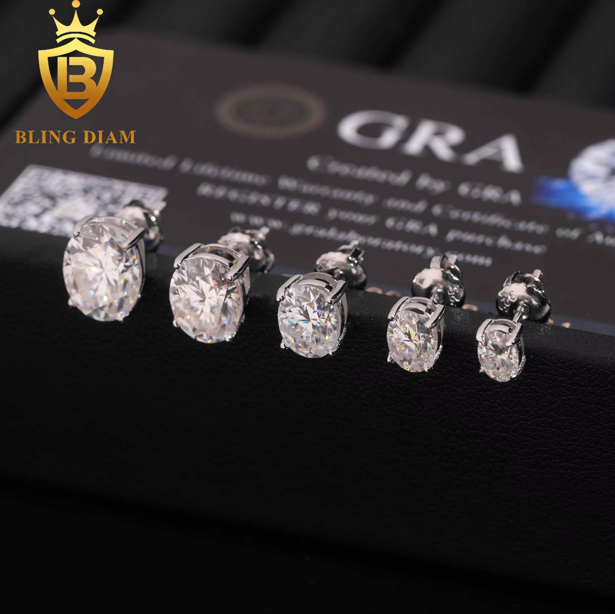 Fashion Jewelry Wholesale Bulk 925 Sterling Silver Vvs Moissanite Oval Cut Stone Shaped Iced Out Dangle Stud Earrings Women Man