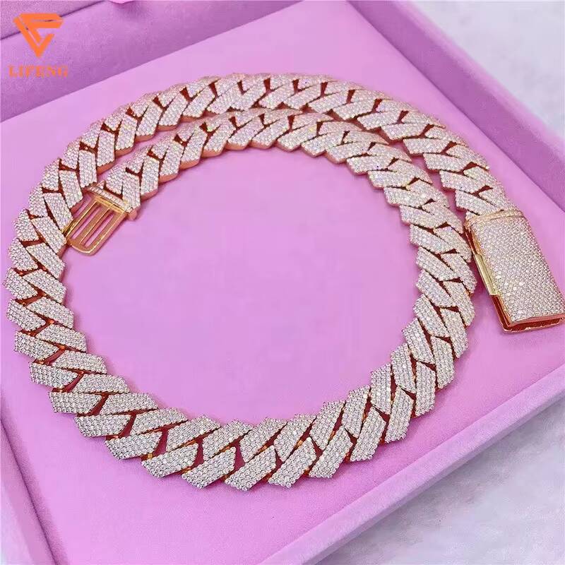 Lifeng Jewelry 15mm Full Iced Out Moissanite Cuban Chain 925 Sterling Silver Cuban Link Hip Hop Necklace