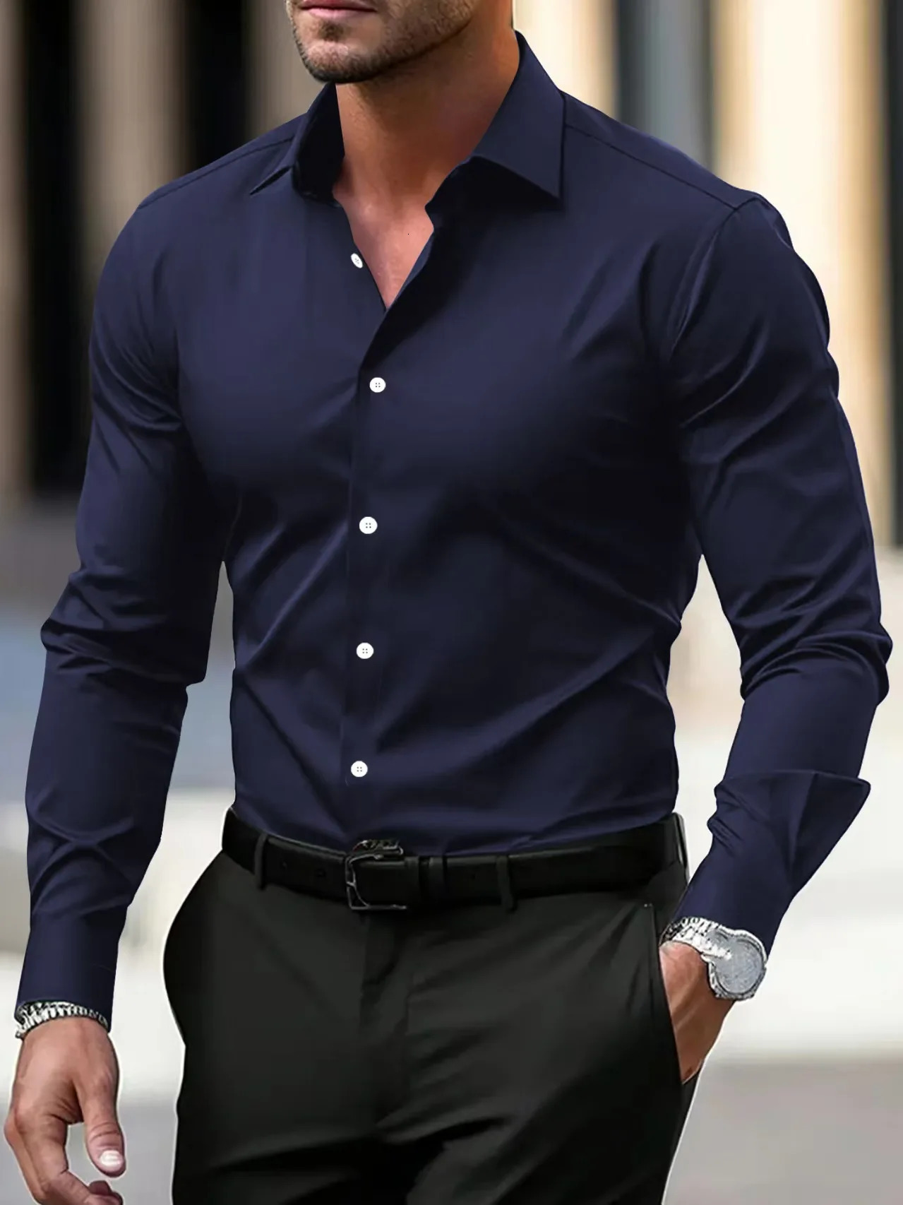 1 piece of business casual long sleeved shirt spring and autumn style formal shirt slightly elastic and iron free 251020
